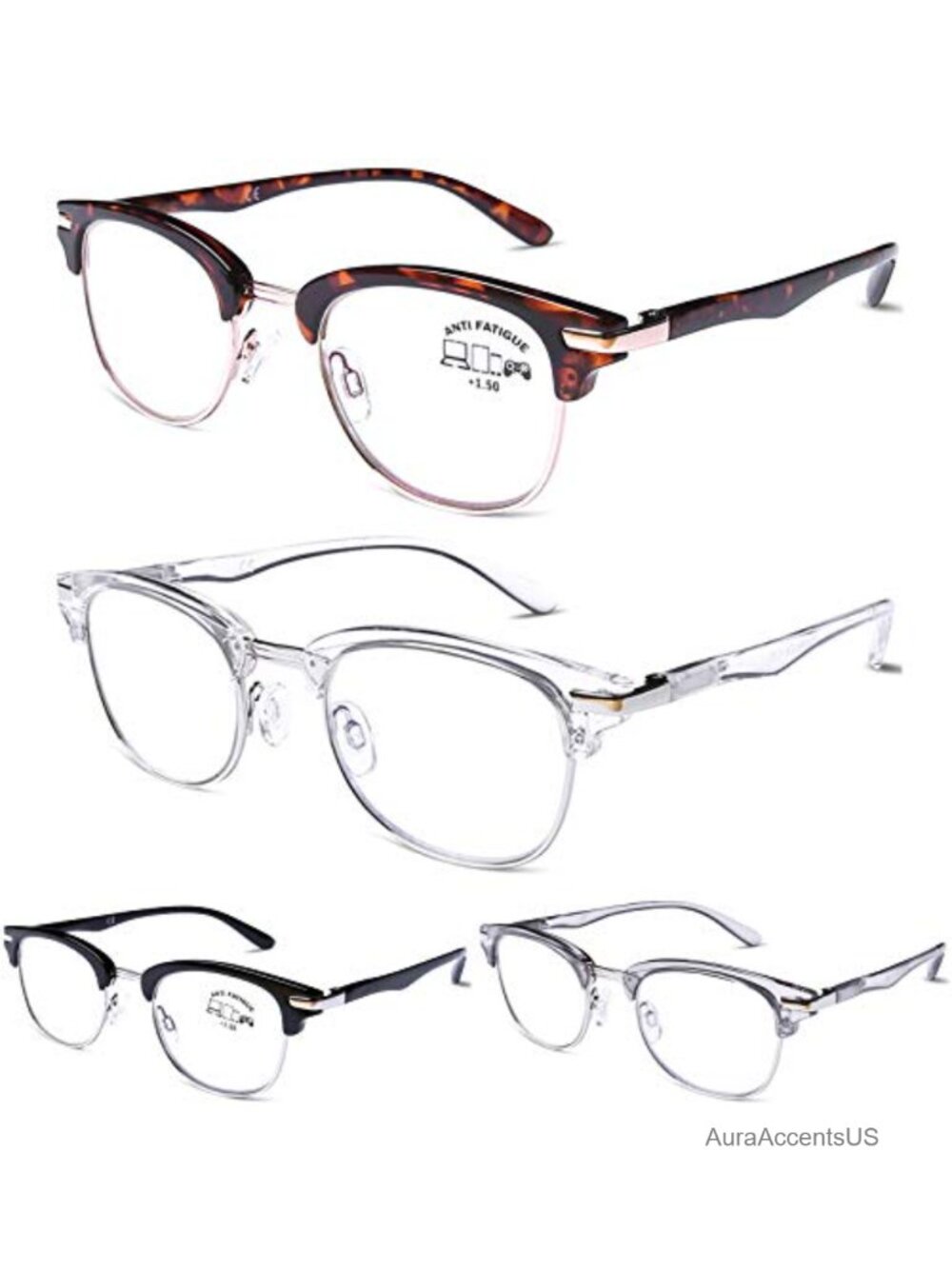 4 Pack Blue Light Blocking Reading Glasses Computer Readers Spring Hinge